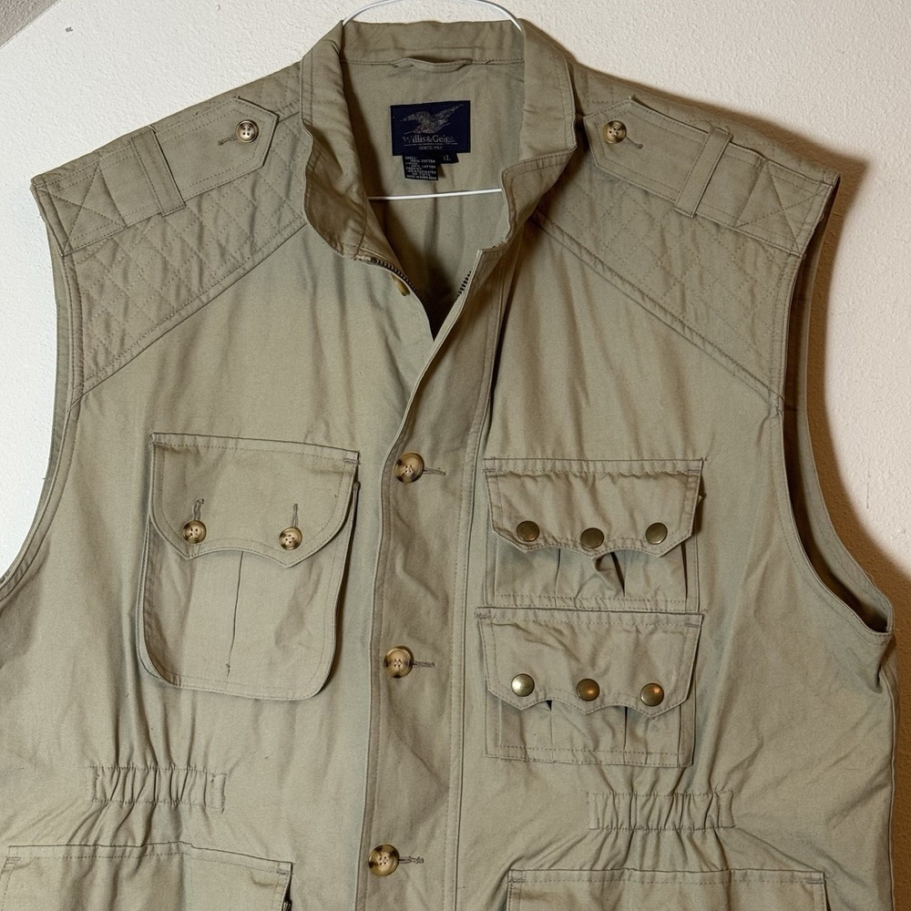 Vintage Willis & Geiger XL Khaki Vest Poplin Upland Game Bird Hunting